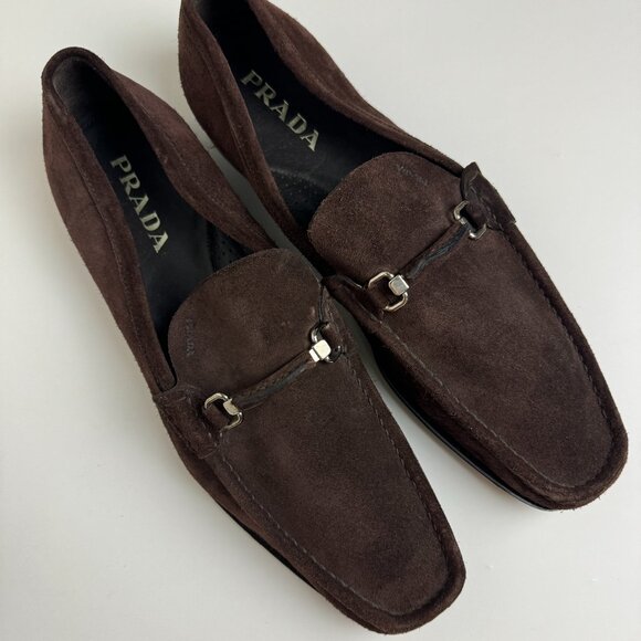 Authentic Prada Milano Chocolate Brown Suede Shoes Size 12 - Picture 1 of 15